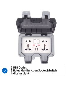 Outdoor Waterproof  double Socket  with USB 16 Ampere